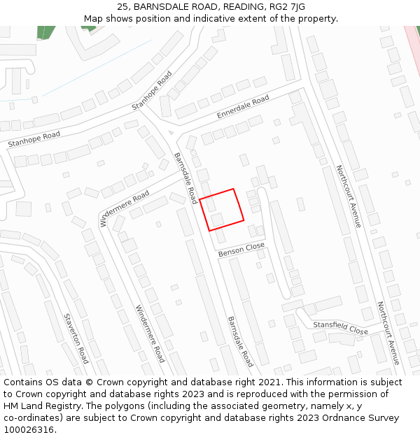 25, BARNSDALE ROAD, READING, RG2 7JG: Location map and indicative extent of plot