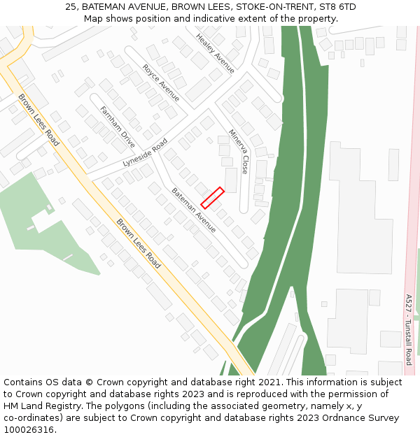 25, BATEMAN AVENUE, BROWN LEES, STOKE-ON-TRENT, ST8 6TD: Location map and indicative extent of plot