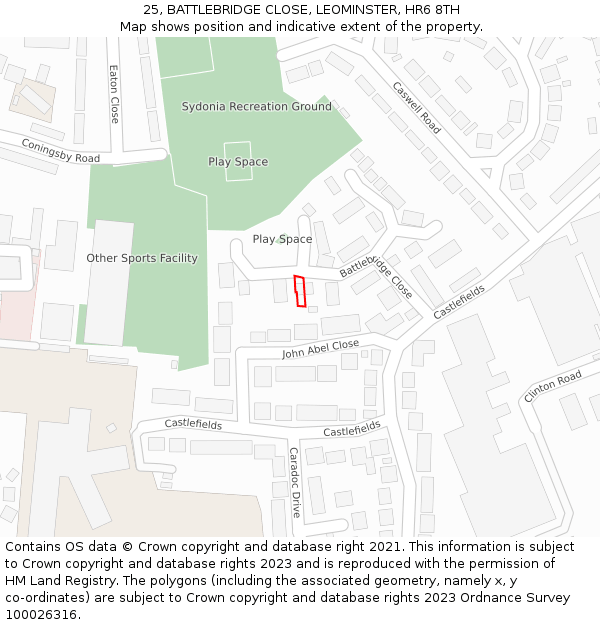 25, BATTLEBRIDGE CLOSE, LEOMINSTER, HR6 8TH: Location map and indicative extent of plot