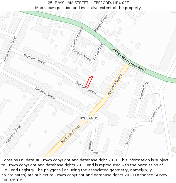 25, BAYSHAM STREET, HEREFORD, HR4 0ET: Location map and indicative extent of plot