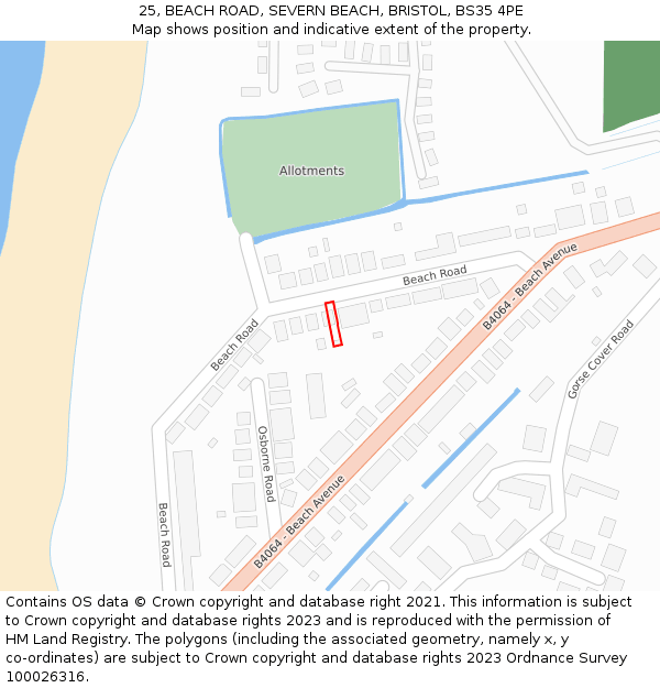 25, BEACH ROAD, SEVERN BEACH, BRISTOL, BS35 4PE: Location map and indicative extent of plot