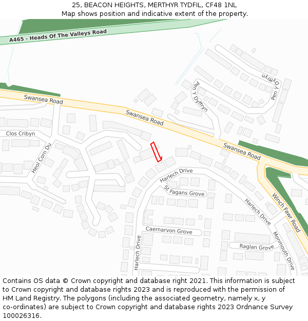 25, BEACON HEIGHTS, MERTHYR TYDFIL, CF48 1NL: Location map and indicative extent of plot