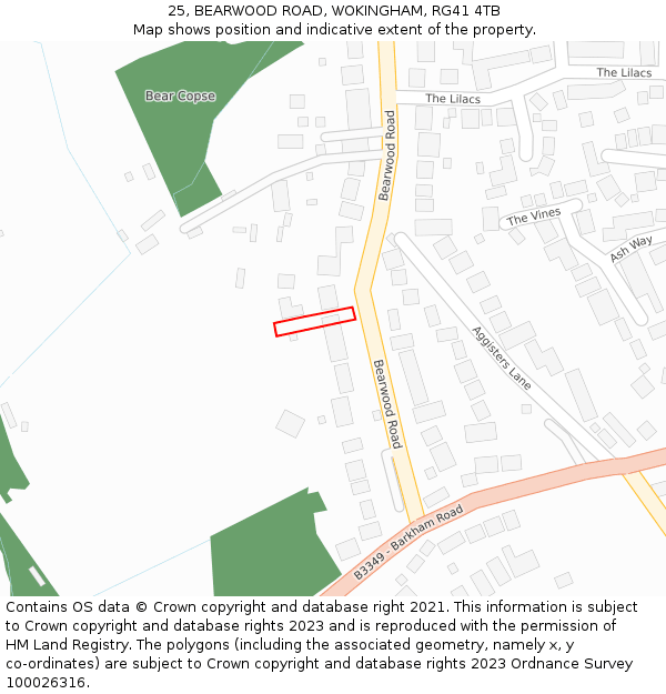 25, BEARWOOD ROAD, WOKINGHAM, RG41 4TB: Location map and indicative extent of plot