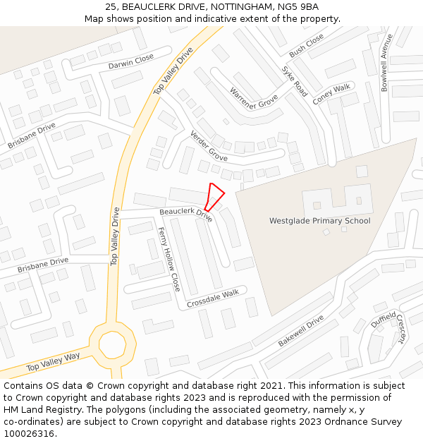 25, BEAUCLERK DRIVE, NOTTINGHAM, NG5 9BA: Location map and indicative extent of plot