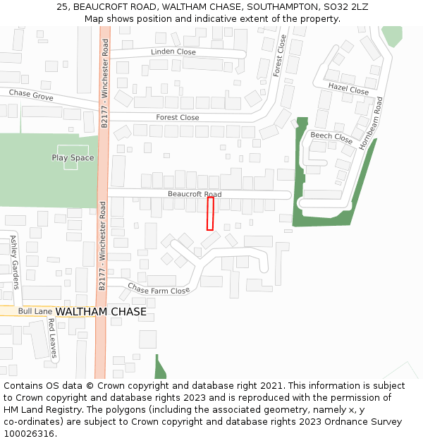 25, BEAUCROFT ROAD, WALTHAM CHASE, SOUTHAMPTON, SO32 2LZ: Location map and indicative extent of plot