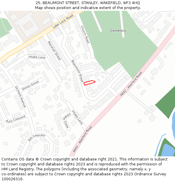 25, BEAUMONT STREET, STANLEY, WAKEFIELD, WF3 4HQ: Location map and indicative extent of plot