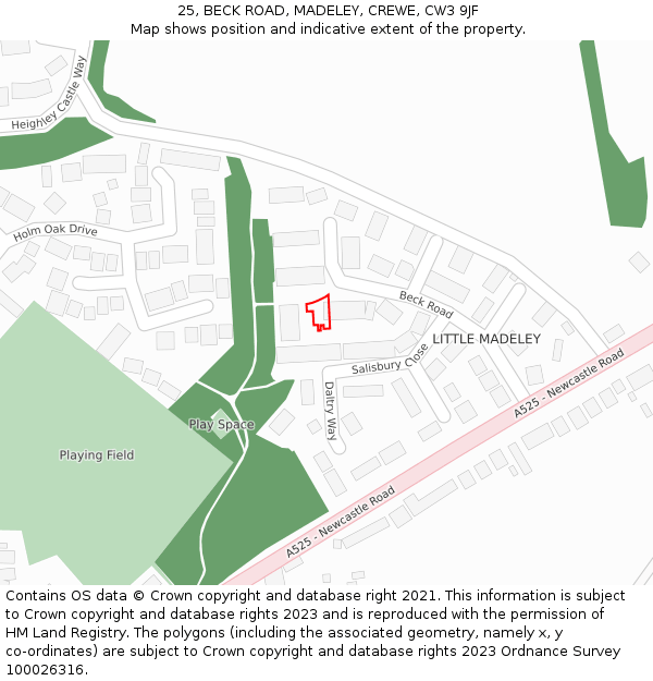 25, BECK ROAD, MADELEY, CREWE, CW3 9JF: Location map and indicative extent of plot