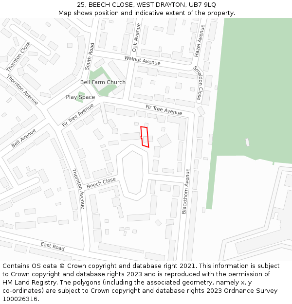 25, BEECH CLOSE, WEST DRAYTON, UB7 9LQ: Location map and indicative extent of plot