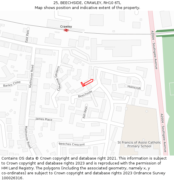 25, BEECHSIDE, CRAWLEY, RH10 6TL: Location map and indicative extent of plot