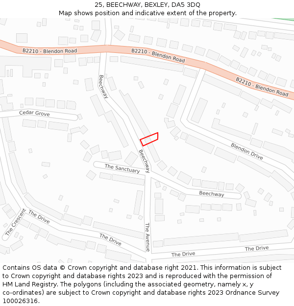 25, BEECHWAY, BEXLEY, DA5 3DQ: Location map and indicative extent of plot