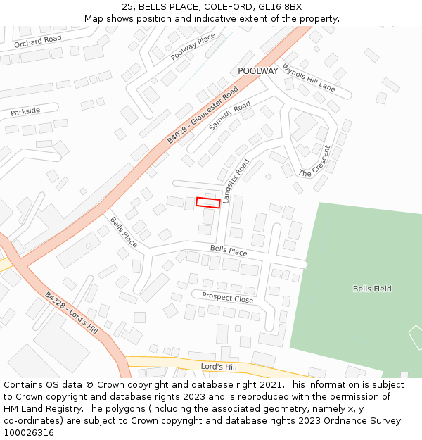 25, BELLS PLACE, COLEFORD, GL16 8BX: Location map and indicative extent of plot
