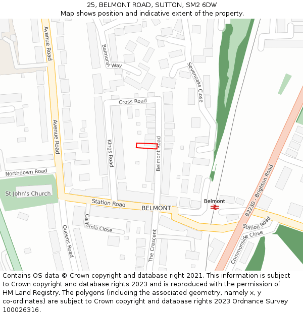 25, BELMONT ROAD, SUTTON, SM2 6DW: Location map and indicative extent of plot