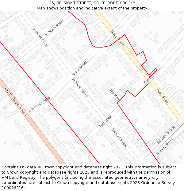 25, BELMONT STREET, SOUTHPORT, PR8 1LY: Location map and indicative extent of plot