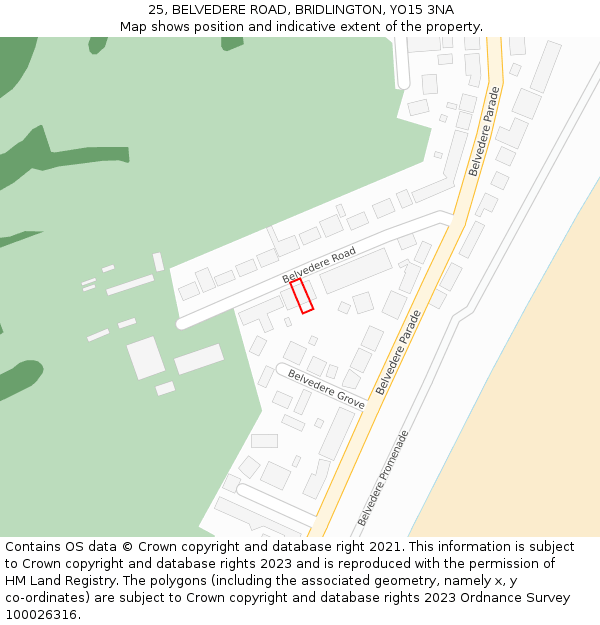 25, BELVEDERE ROAD, BRIDLINGTON, YO15 3NA: Location map and indicative extent of plot