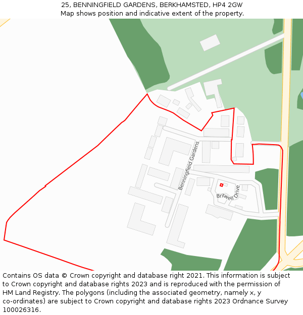 25, BENNINGFIELD GARDENS, BERKHAMSTED, HP4 2GW: Location map and indicative extent of plot
