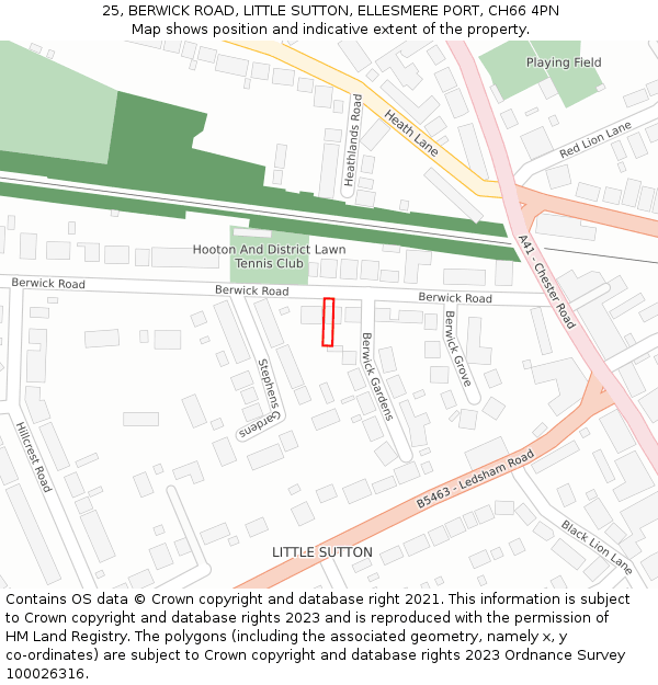 25, BERWICK ROAD, LITTLE SUTTON, ELLESMERE PORT, CH66 4PN: Location map and indicative extent of plot