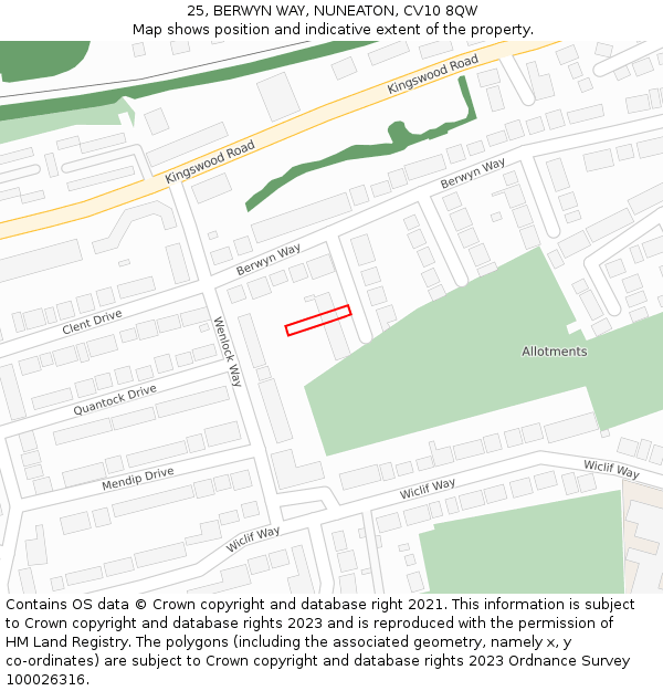 25, BERWYN WAY, NUNEATON, CV10 8QW: Location map and indicative extent of plot