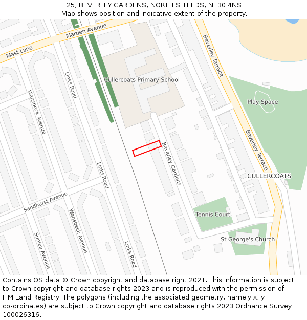 25, BEVERLEY GARDENS, NORTH SHIELDS, NE30 4NS: Location map and indicative extent of plot