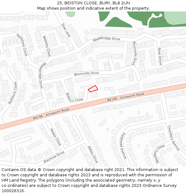 25, BIDSTON CLOSE, BURY, BL8 2UN: Location map and indicative extent of plot