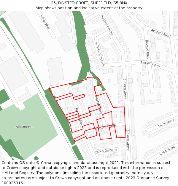 25, BINSTED CROFT, SHEFFIELD, S5 8NX: Location map and indicative extent of plot