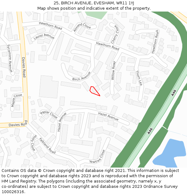 25, BIRCH AVENUE, EVESHAM, WR11 1YJ: Location map and indicative extent of plot