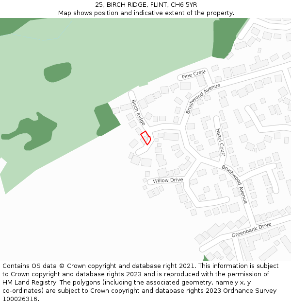 25, BIRCH RIDGE, FLINT, CH6 5YR: Location map and indicative extent of plot