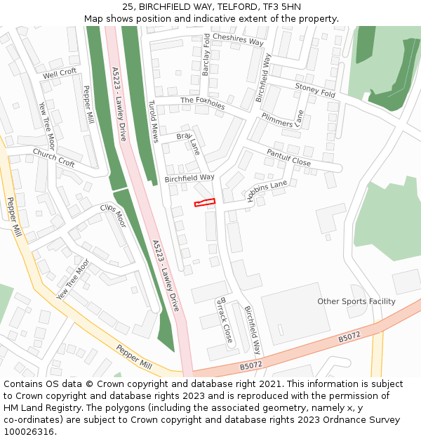 25, BIRCHFIELD WAY, TELFORD, TF3 5HN: Location map and indicative extent of plot