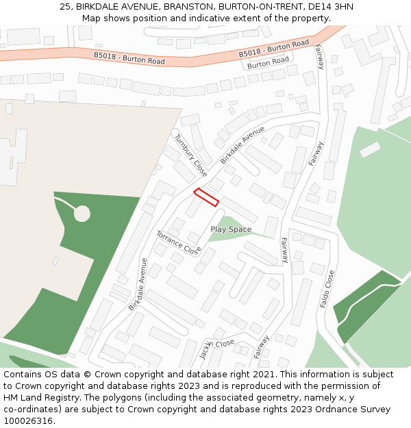 25, BIRKDALE AVENUE, BRANSTON, BURTON-ON-TRENT, DE14 3HN: Location map and indicative extent of plot