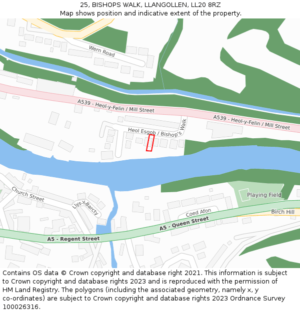 25, BISHOPS WALK, LLANGOLLEN, LL20 8RZ: Location map and indicative extent of plot