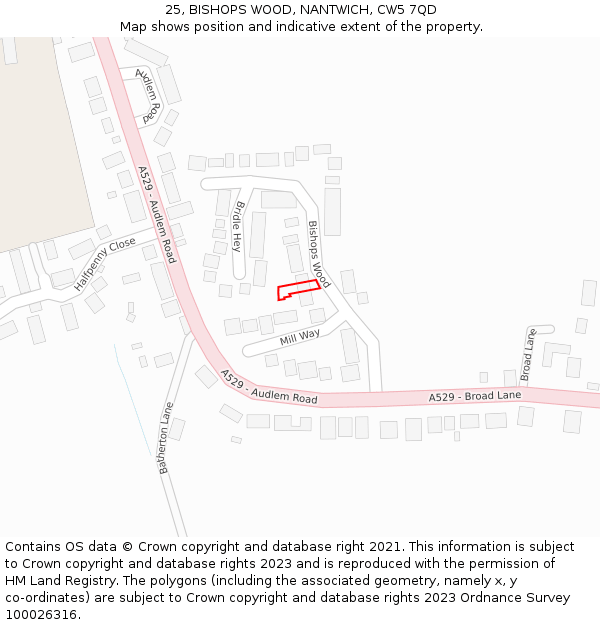 25, BISHOPS WOOD, NANTWICH, CW5 7QD: Location map and indicative extent of plot