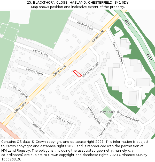 25, BLACKTHORN CLOSE, HASLAND, CHESTERFIELD, S41 0DY: Location map and indicative extent of plot