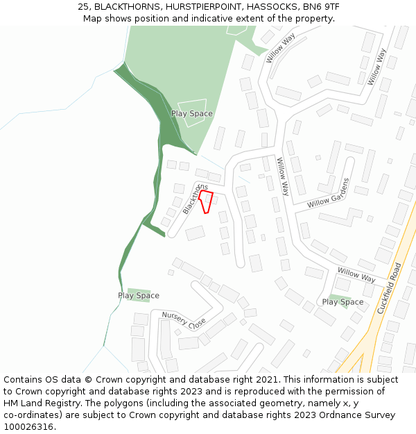 25, BLACKTHORNS, HURSTPIERPOINT, HASSOCKS, BN6 9TF: Location map and indicative extent of plot