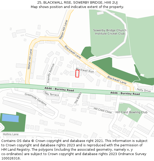 25, BLACKWALL RISE, SOWERBY BRIDGE, HX6 2UJ: Location map and indicative extent of plot