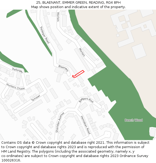 25, BLAENANT, EMMER GREEN, READING, RG4 8PH: Location map and indicative extent of plot