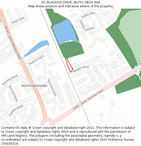 25, BLAGDON DRIVE, BLYTH, NE24 3NA: Location map and indicative extent of plot