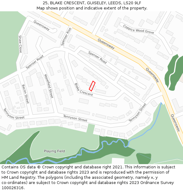 25, BLAKE CRESCENT, GUISELEY, LEEDS, LS20 9LF: Location map and indicative extent of plot