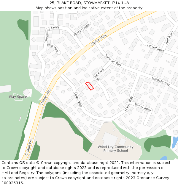 25, BLAKE ROAD, STOWMARKET, IP14 1UA: Location map and indicative extent of plot