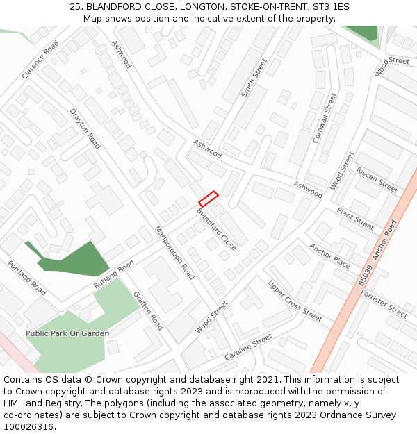 25, BLANDFORD CLOSE, LONGTON, STOKE-ON-TRENT, ST3 1ES: Location map and indicative extent of plot