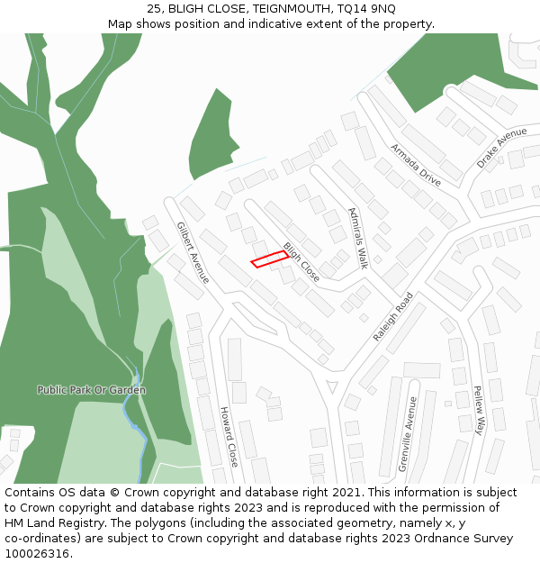 25, BLIGH CLOSE, TEIGNMOUTH, TQ14 9NQ: Location map and indicative extent of plot