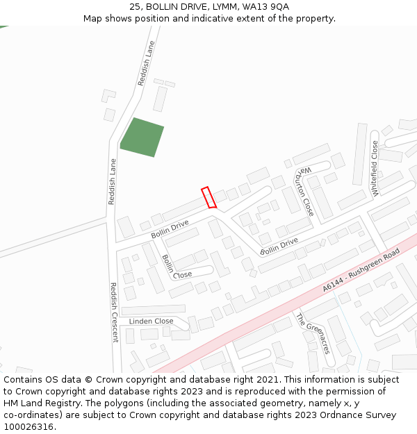 25, BOLLIN DRIVE, LYMM, WA13 9QA: Location map and indicative extent of plot