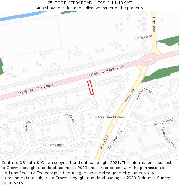 25, BOOTHFERRY ROAD, HESSLE, HU13 9AZ: Location map and indicative extent of plot