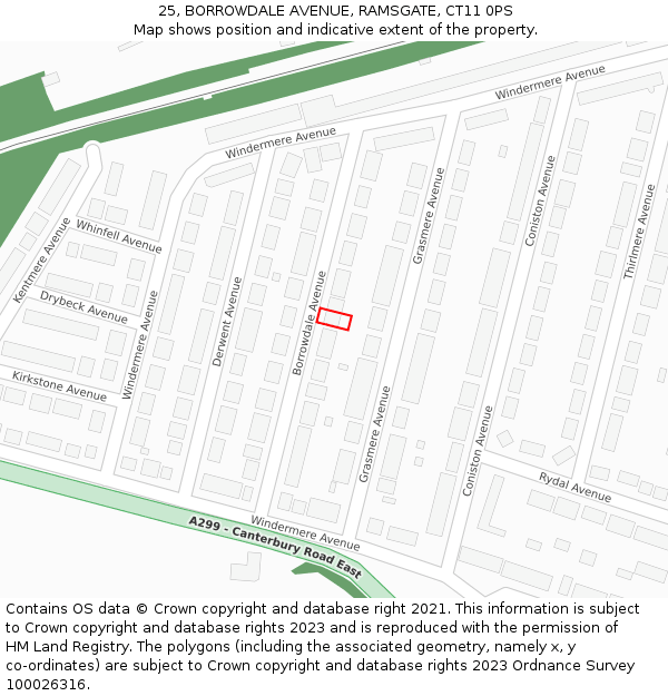 25, BORROWDALE AVENUE, RAMSGATE, CT11 0PS: Location map and indicative extent of plot