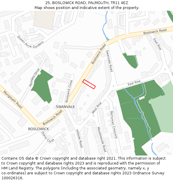 25, BOSLOWICK ROAD, FALMOUTH, TR11 4EZ: Location map and indicative extent of plot