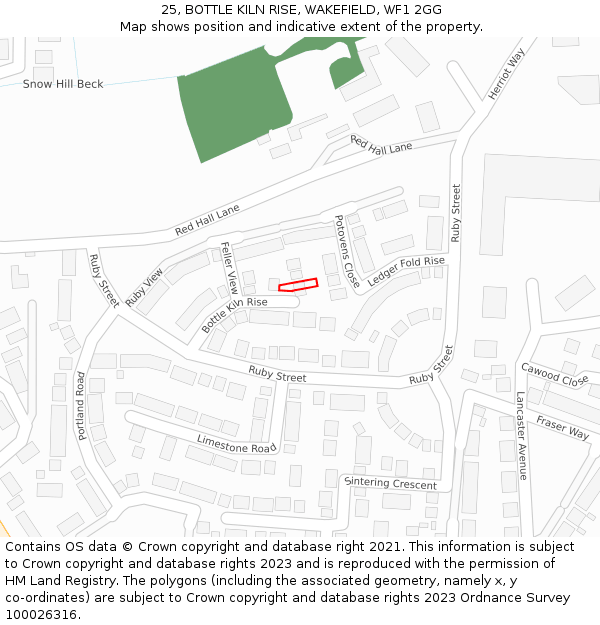 25, BOTTLE KILN RISE, WAKEFIELD, WF1 2GG: Location map and indicative extent of plot