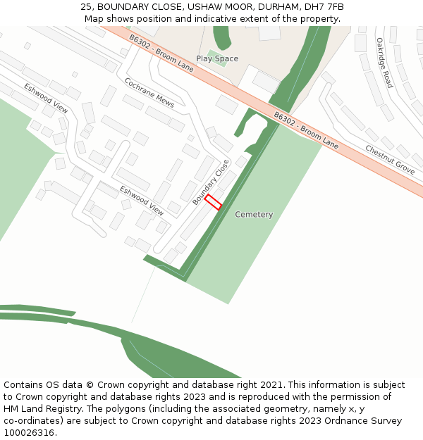 25, BOUNDARY CLOSE, USHAW MOOR, DURHAM, DH7 7FB: Location map and indicative extent of plot