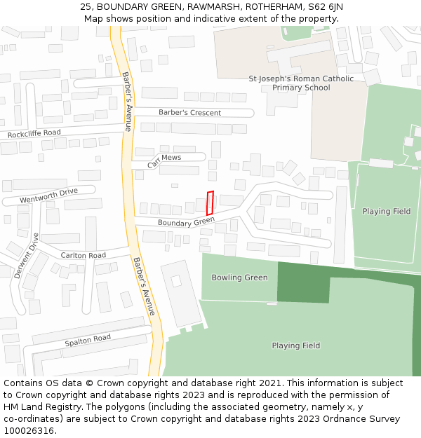 25, BOUNDARY GREEN, RAWMARSH, ROTHERHAM, S62 6JN: Location map and indicative extent of plot