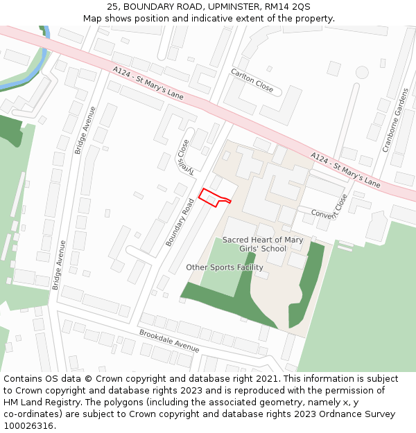 25, BOUNDARY ROAD, UPMINSTER, RM14 2QS: Location map and indicative extent of plot