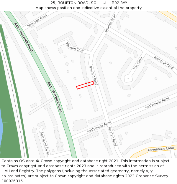 25, BOURTON ROAD, SOLIHULL, B92 8AY: Location map and indicative extent of plot