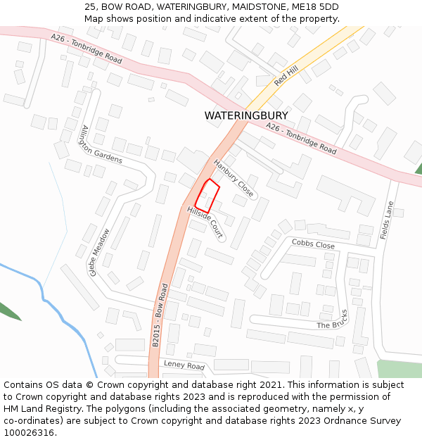 25, BOW ROAD, WATERINGBURY, MAIDSTONE, ME18 5DD: Location map and indicative extent of plot