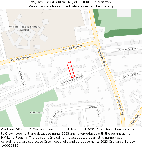 25, BOYTHORPE CRESCENT, CHESTERFIELD, S40 2NX: Location map and indicative extent of plot